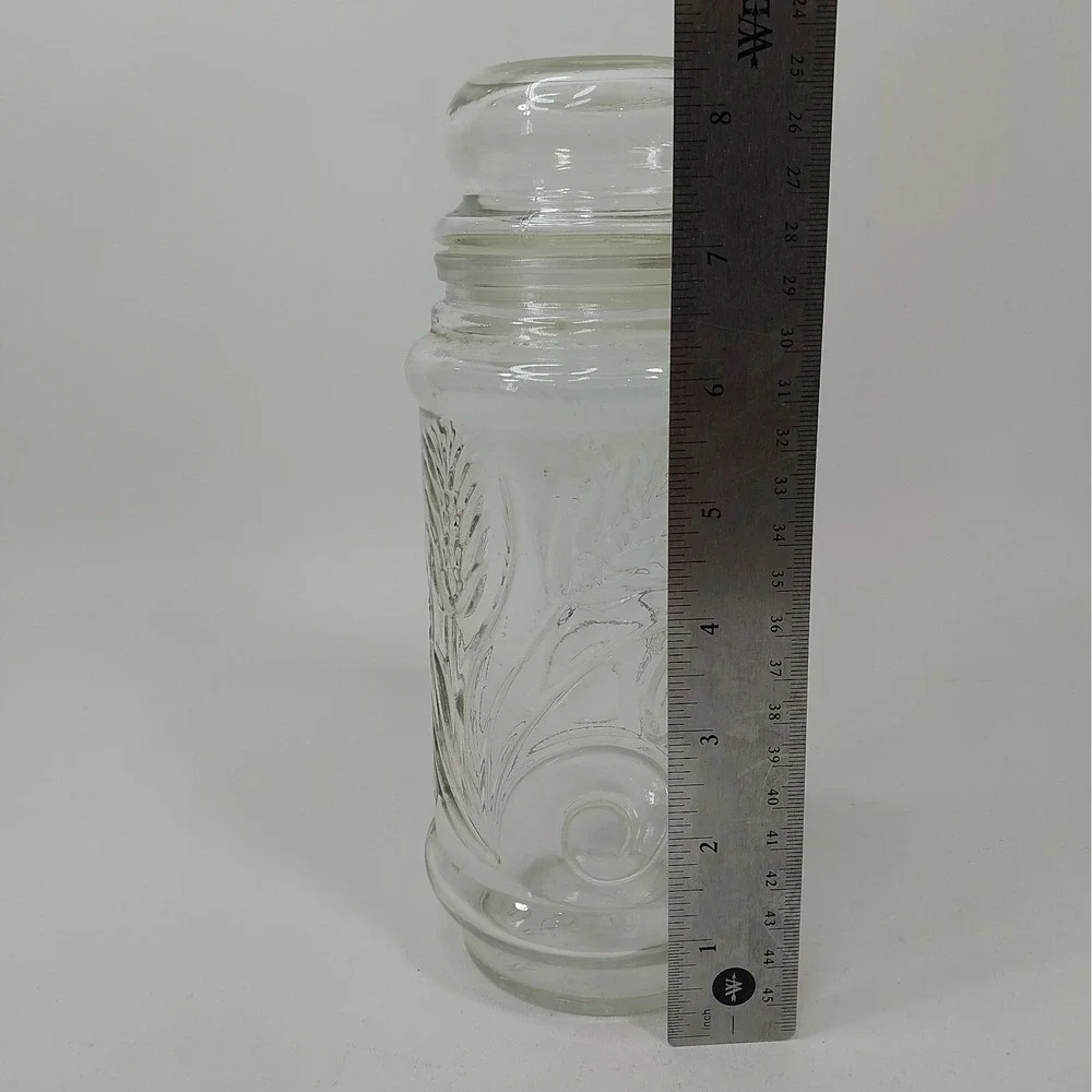 Vintage  Planters Mr. Peanut Glass Jar with Lid Canister Wheat Pattern 8